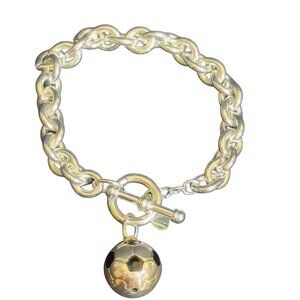 BEST Silver-Tone Chain Bracelet With Soccer Ball Charm & Toggle Clasp